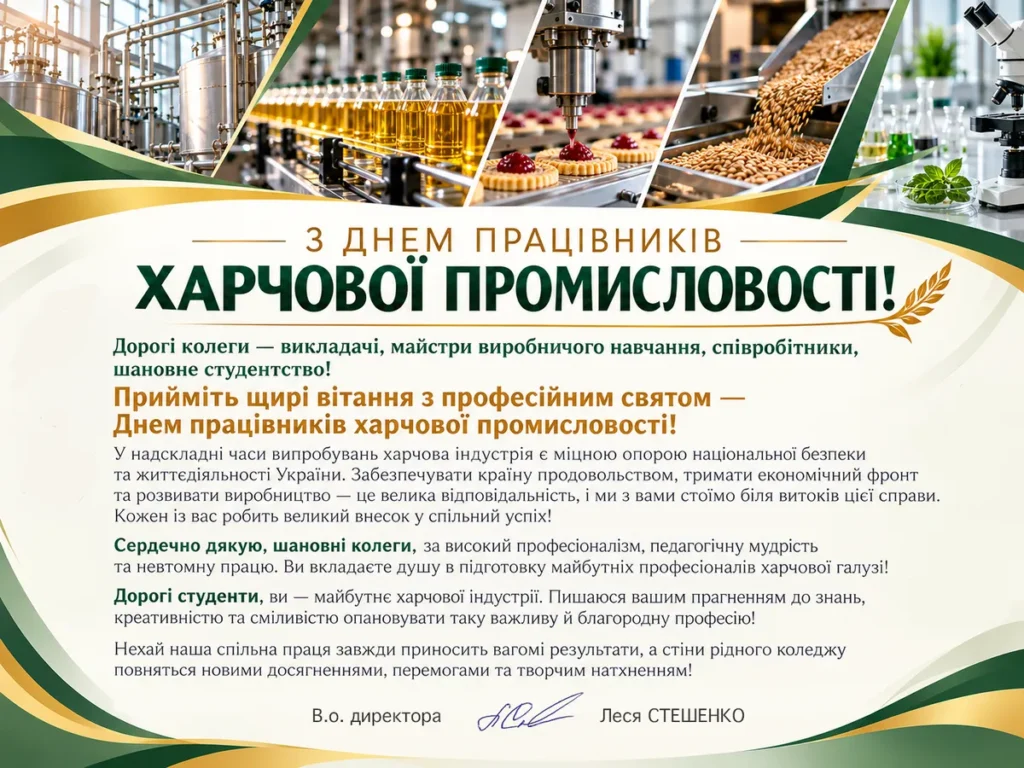 Вітання з Днем працівників харчової промисловості